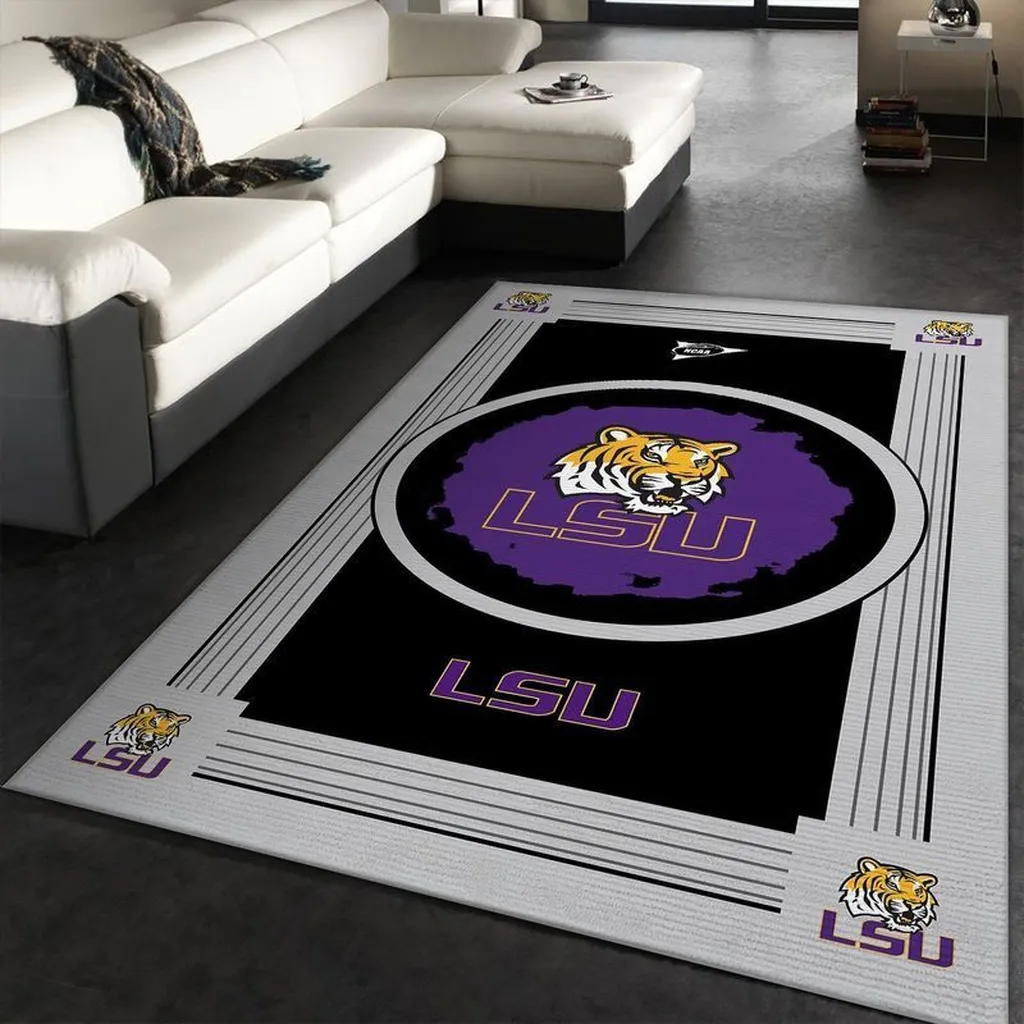 LSU Tigers Rug - Area College Fan Decor Carpet Black and Purple