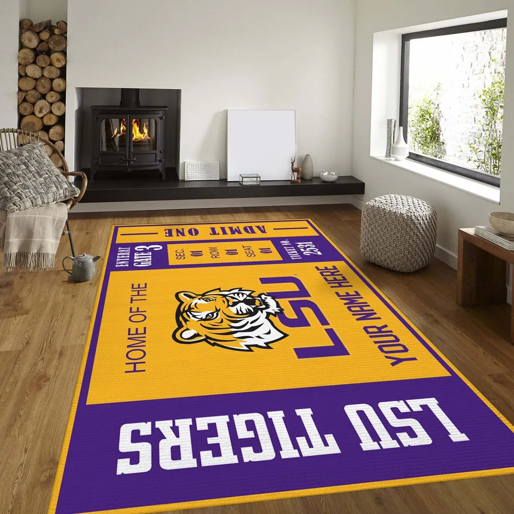 LSU Tigers Rug - Area Perfect for Home and Game Room Purple and Yellow