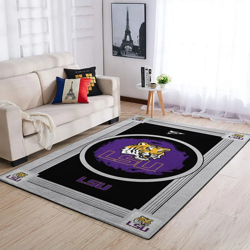 LSU Tigers Rug - Area Perfect for Living Room Decor Black and Purple