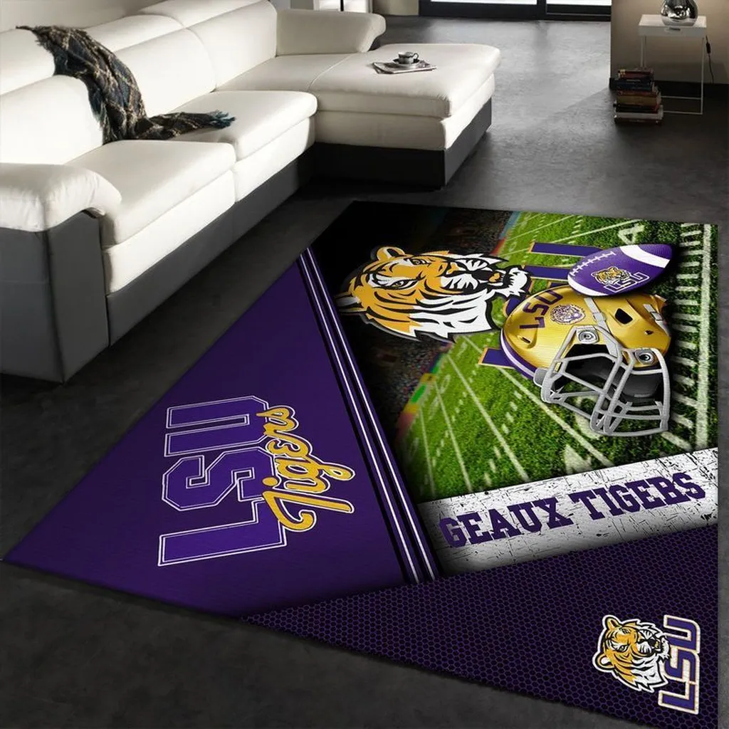 LSU Tigers Rug - Football Field Area Perfect for Fans Purple and Yellow