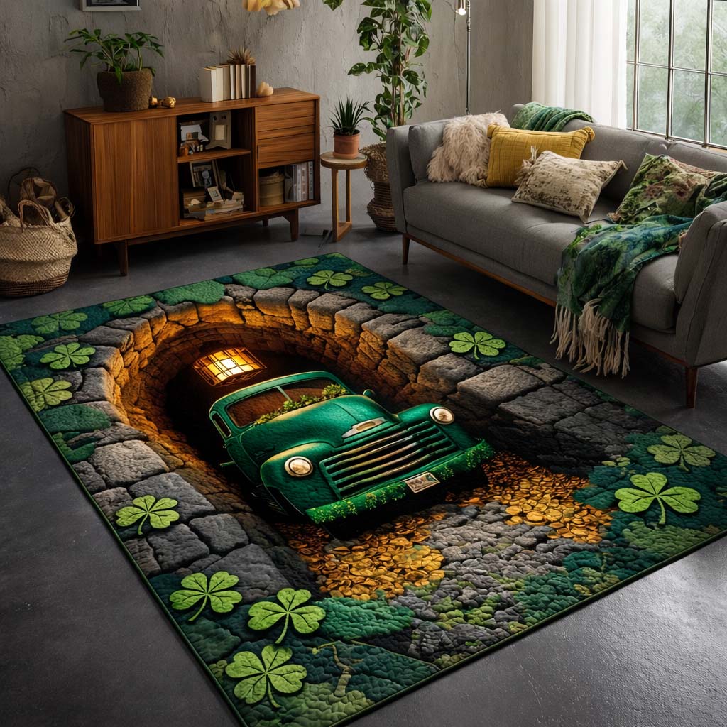 Lucky Clover Vault Area Rug - Non-Slip Washable 3D Print Rug for Living Room & BedroomTVC2108407