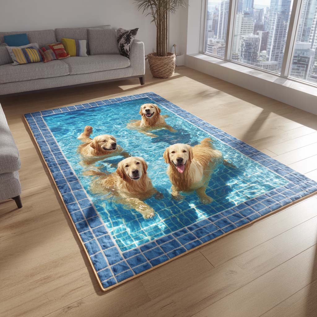 Luminous Golden Retriever Area Rug - Non-Slip Washable 3D Print Rug for Living Room & BedroomTVC2108299