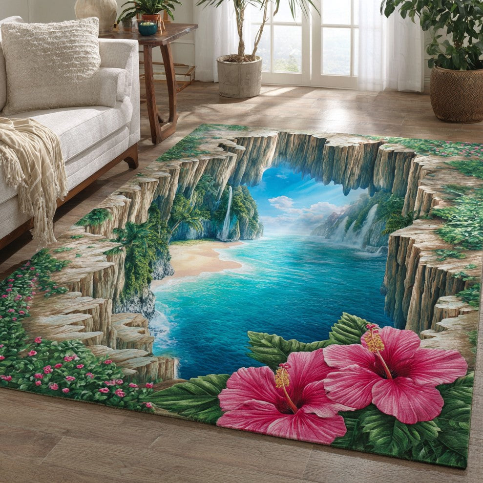 Lush Cascade Area Rug - Non-Slip Washable 3D Print Rug for Living Room & BedroomTVC2108299
