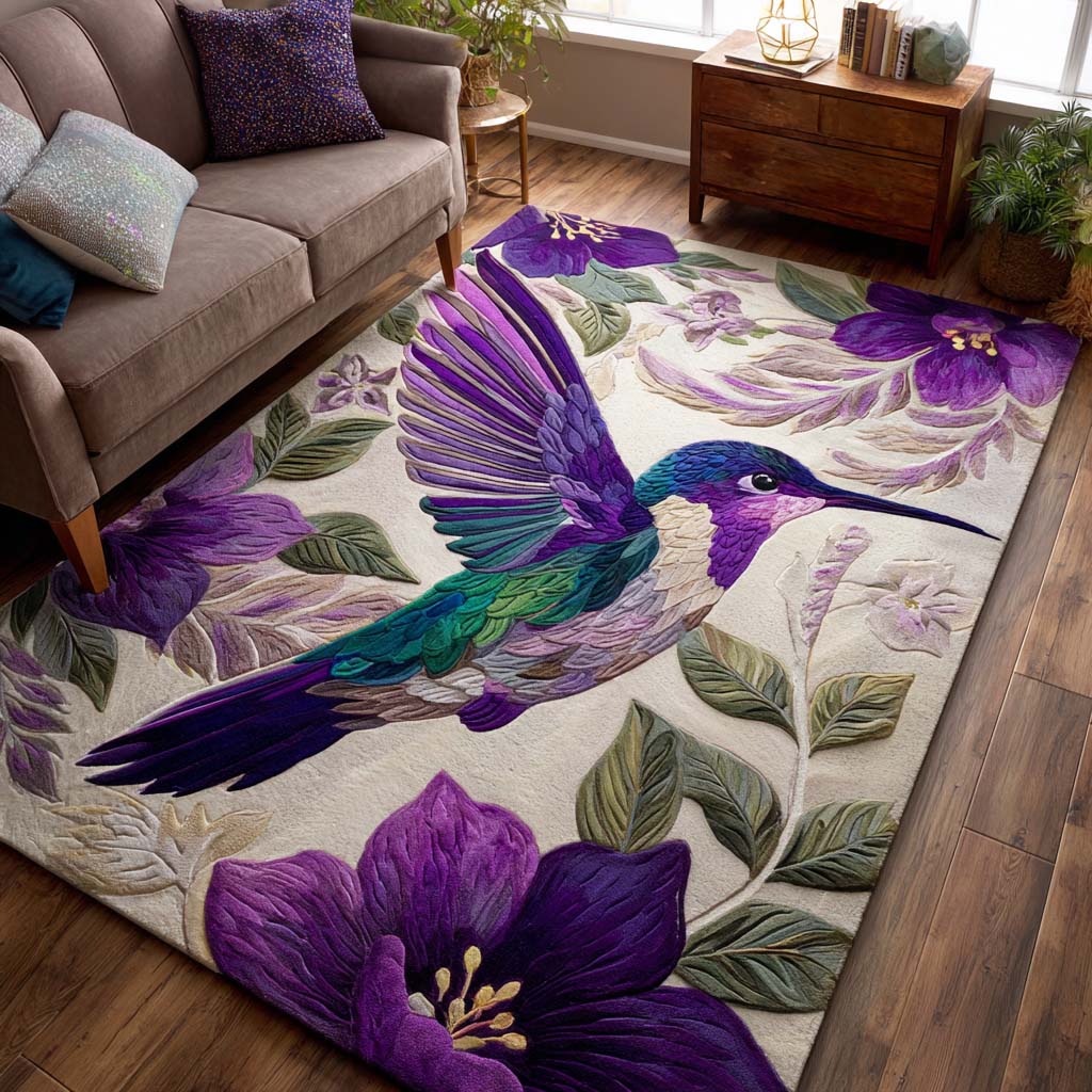 Lush Hummingbird Cardinal Area Rug - Non-Slip Washable 3D Print Rug for Living Room & BedroomTVC2108299