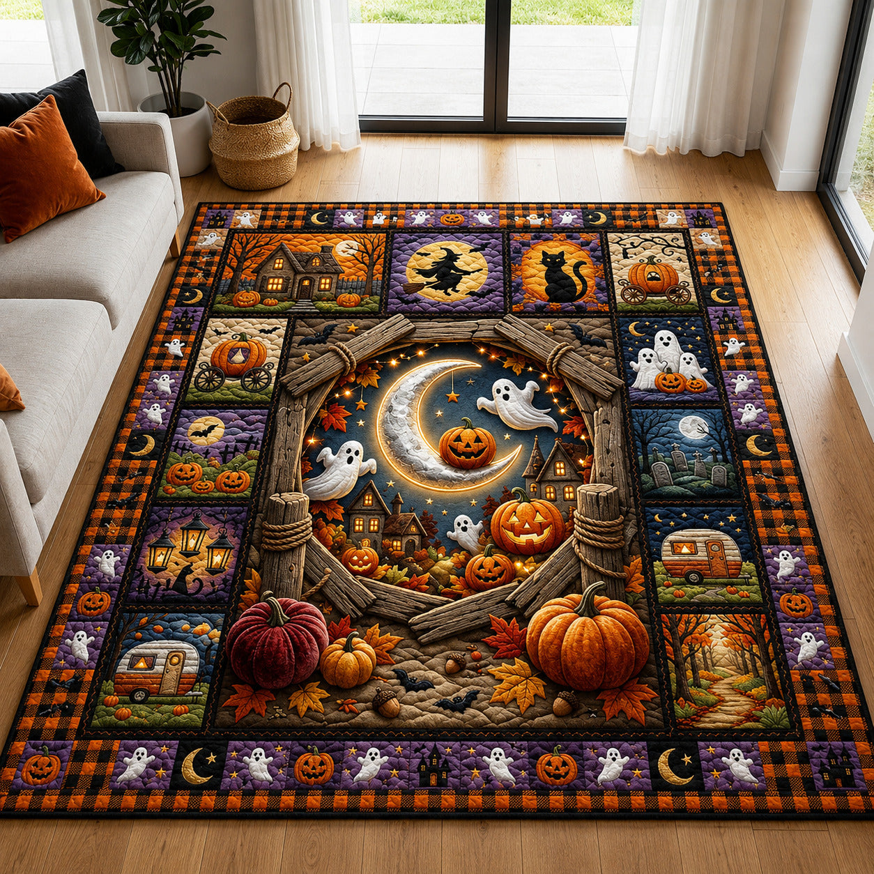 Magic Halloween Patchwork Area Rug - Non-Slip Washable 3D Print Rug for Living Room & BedroomTVC2108222