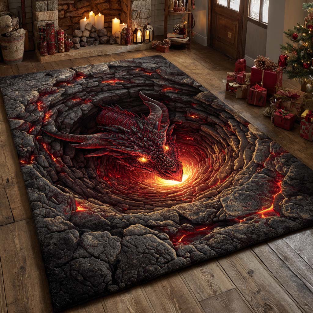 Magma Dragon Core Area Rug - Non-Slip Washable 3D Print Rug for Living Room & BedroomTVC2108299