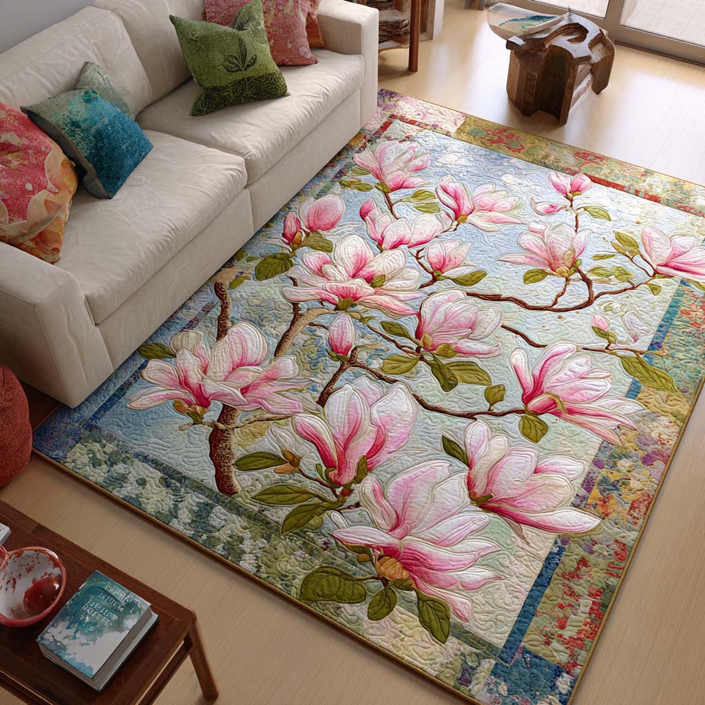 Magnolia Bloom Area Rug - Non-Slip Washable 3D Print Rug for Living Room & BedroomTVC2108299