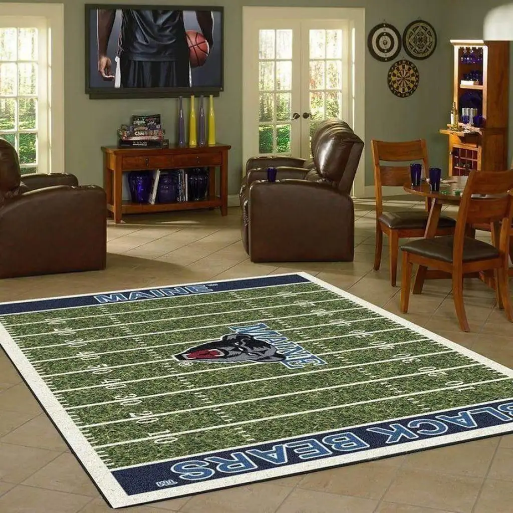 Maine Bears Football Field Rug Fan Decor Blue and Green