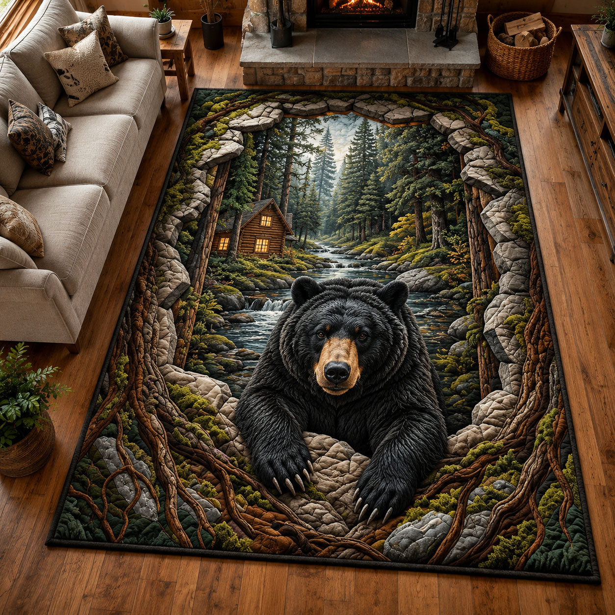 Majestic Bear Area Rug - Non-Slip Washable 3D Print Rug for Living Room & BedroomTVC2108406