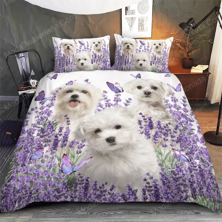 Maltese Purple Flower Dog Animal 129 Bedding Set