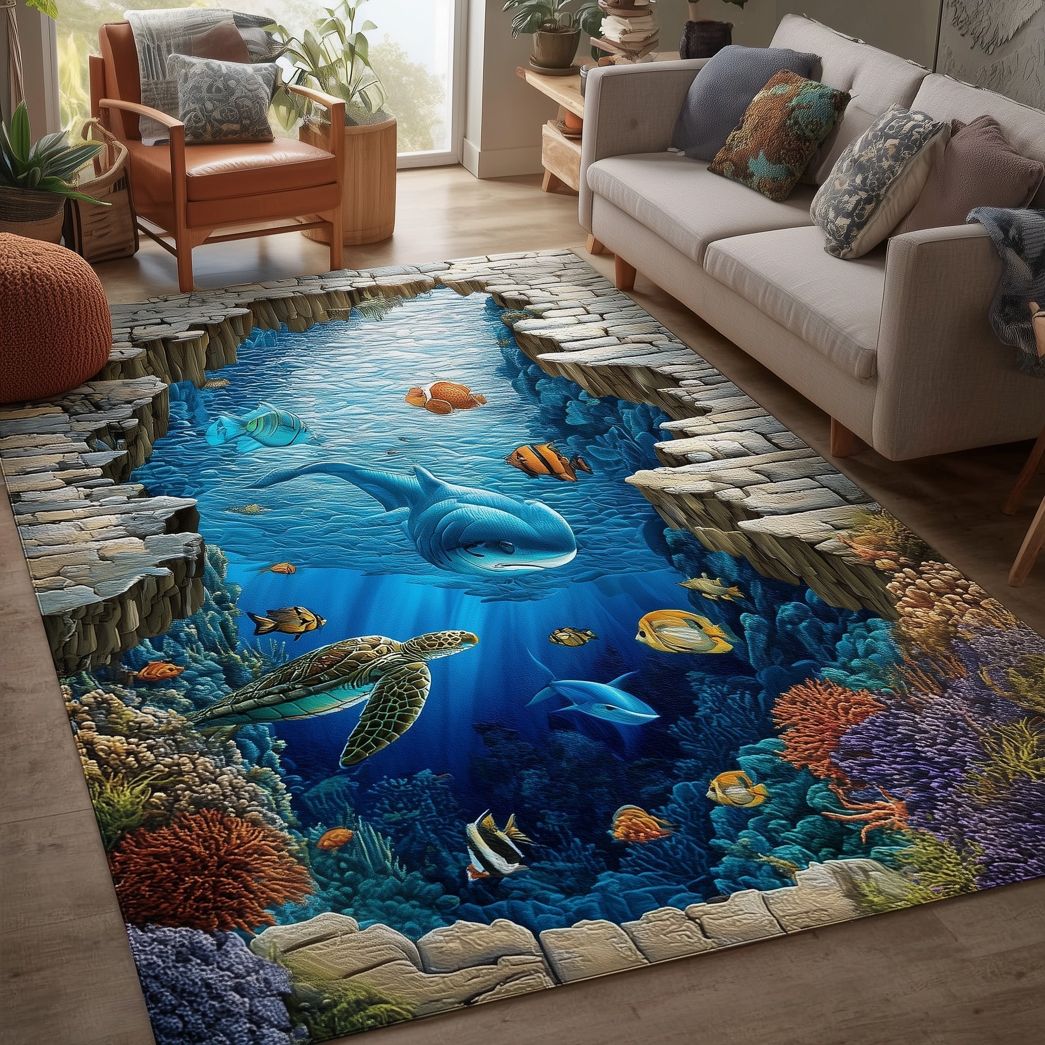Marine Sanctuary Area Rug - Non-Slip Washable 3D Print Rug for Living Room & BedroomTVC2108222