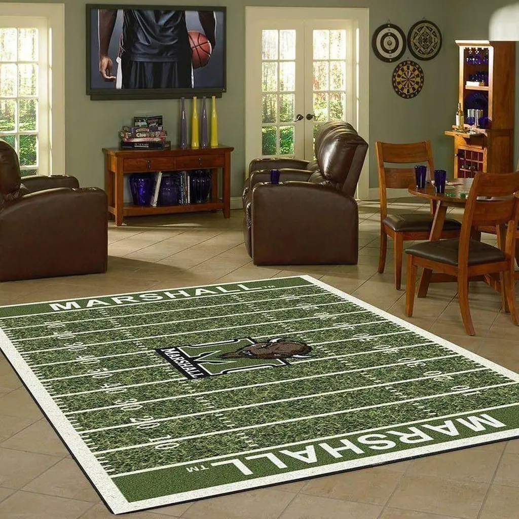 Marshall Football Field Area Rug Home Decor Green and White