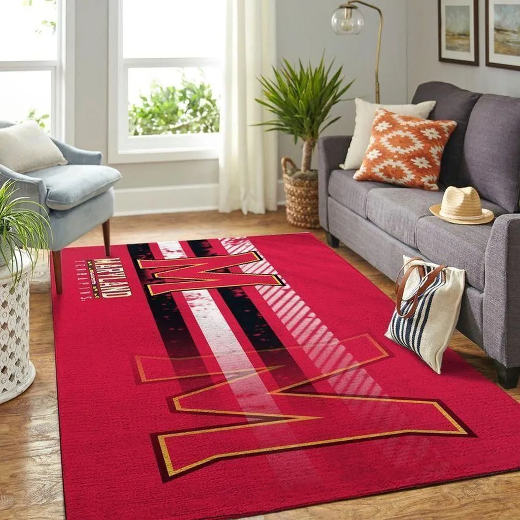 Maryland Terrapins Rug - Area for Living Room Decor Black and Red