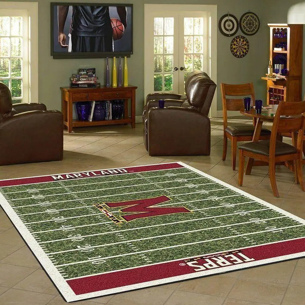Maryland Terrapins Rug - Football Field for Game Room Green and Red