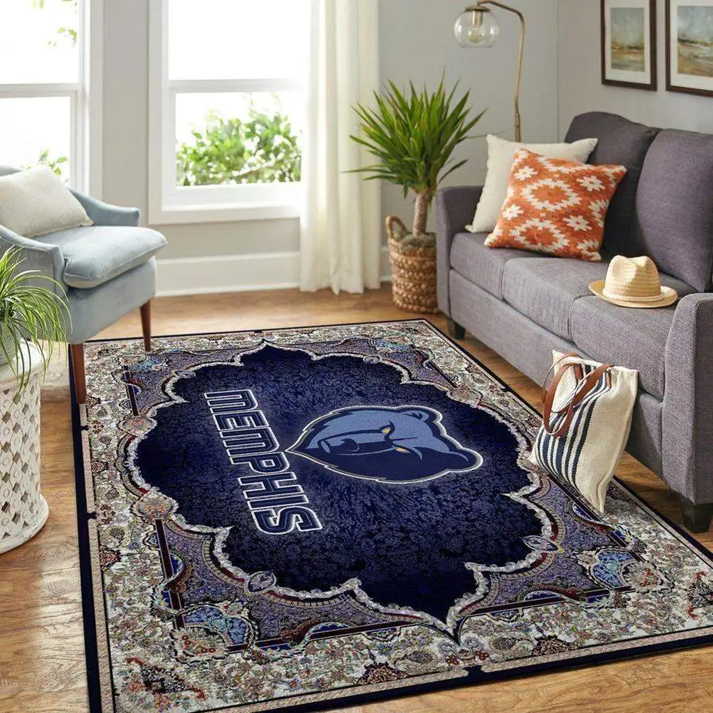 Memphis Grizzlies Rug - Area for Living Room Decor Blue and White