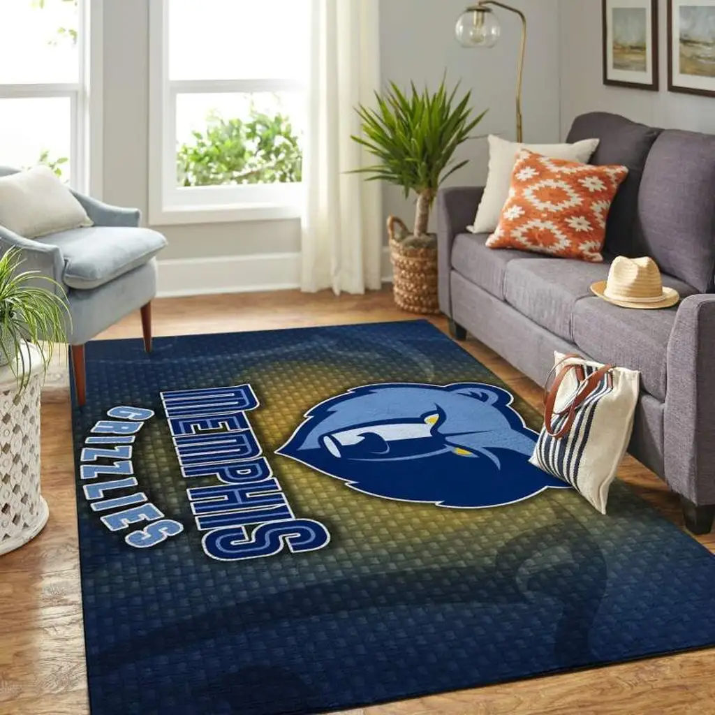 Memphis Grizzlies Rug - Area for Living Room Decor Blue and Yellow