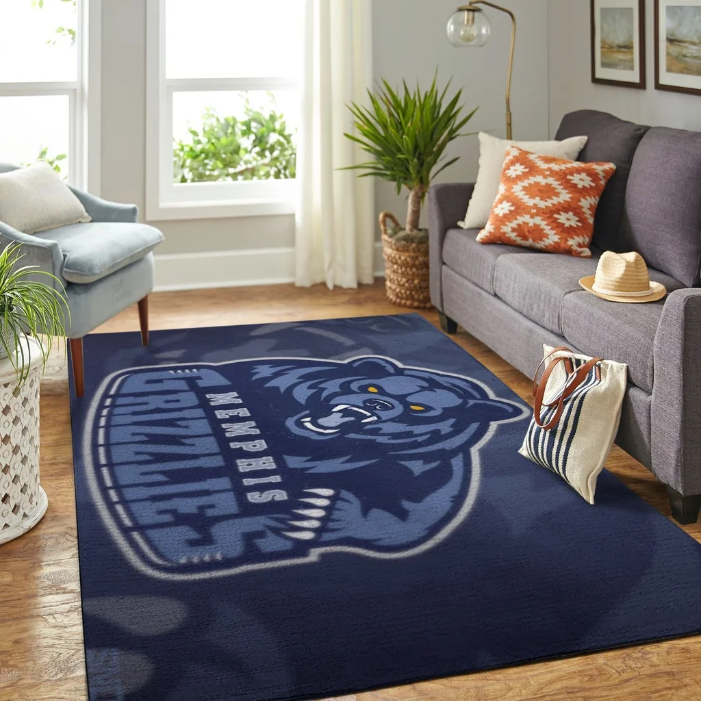 Memphis Grizzlies Rug - Area Perfect for Living Room Decor Blue and Gray