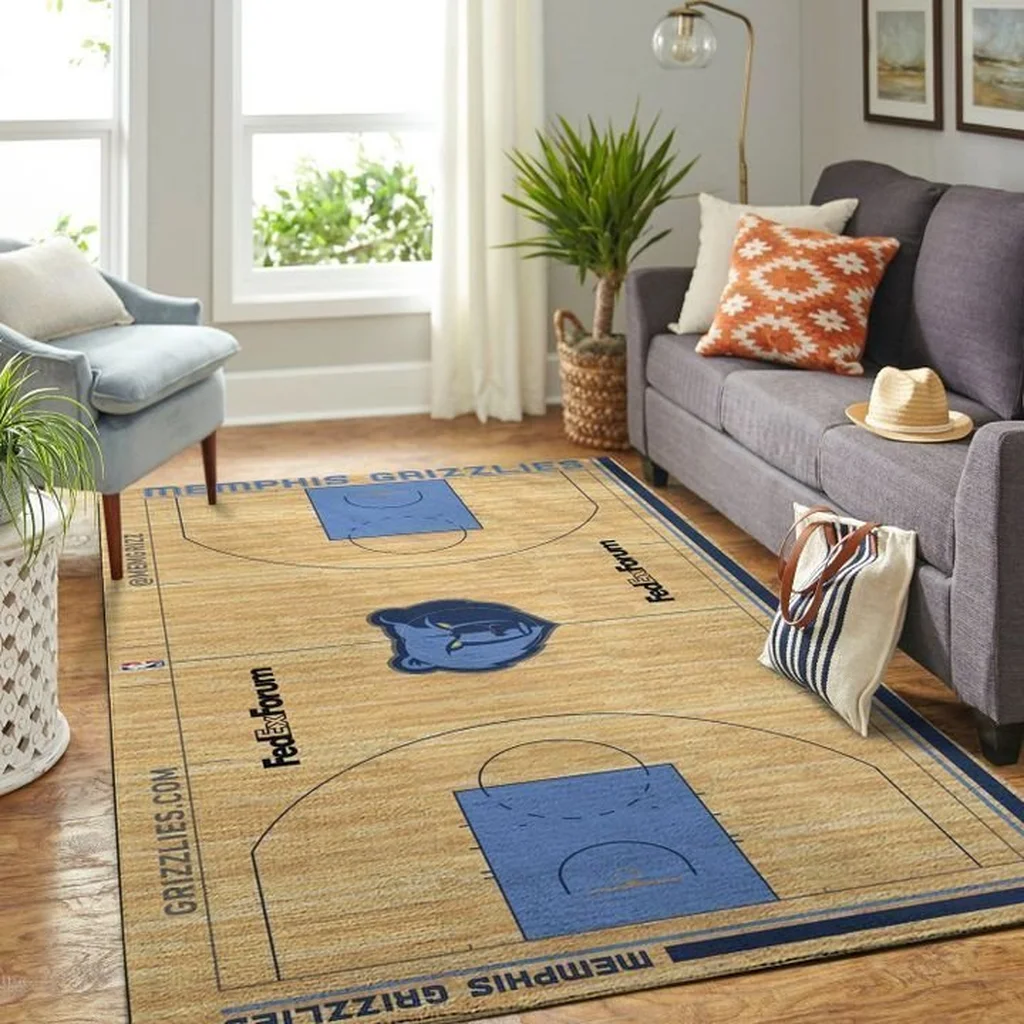 Memphis Grizzlies Rug - Basketball Court Area Carpet Black and Orange