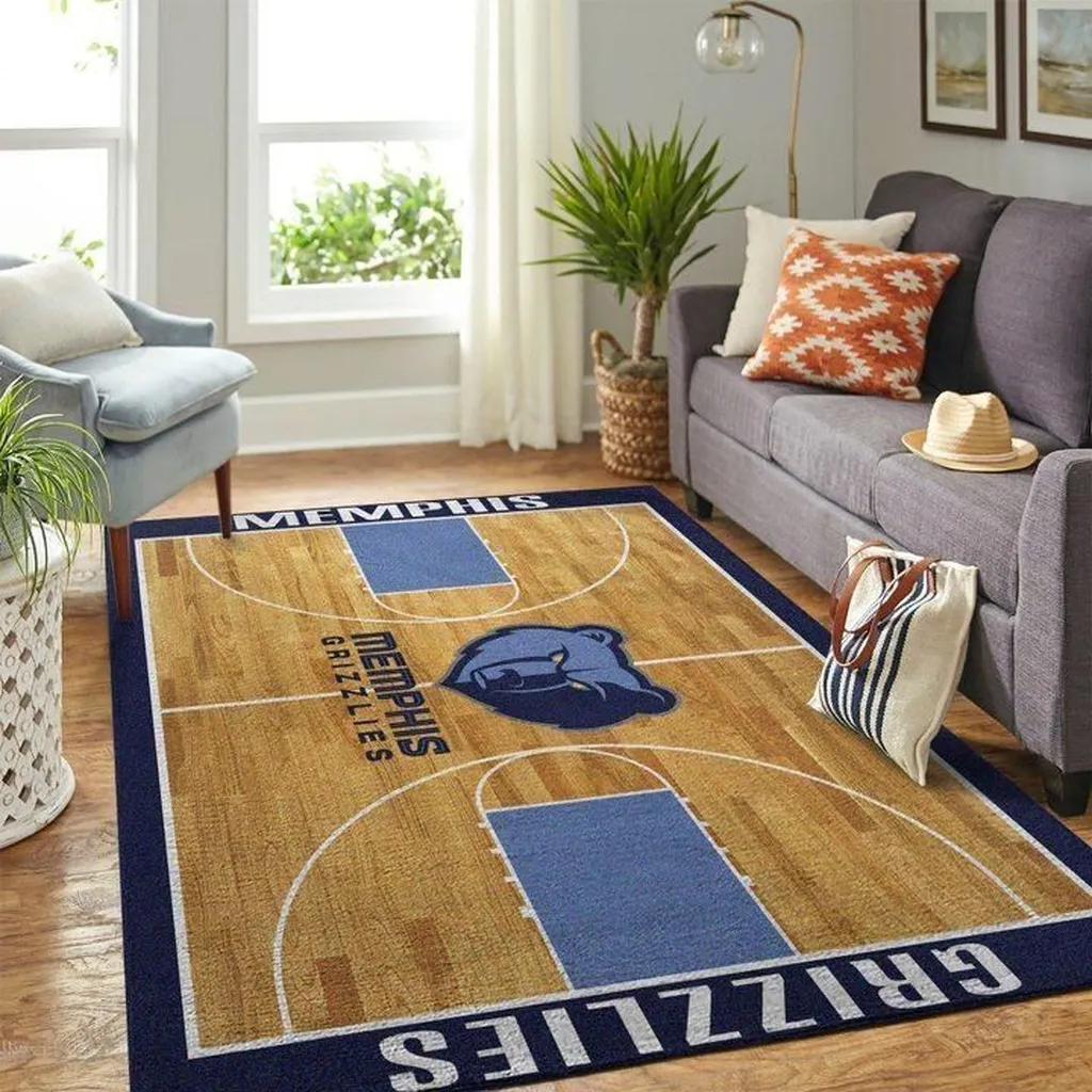 Memphis Grizzlies Rug - Basketball Court Design Blue and Brown