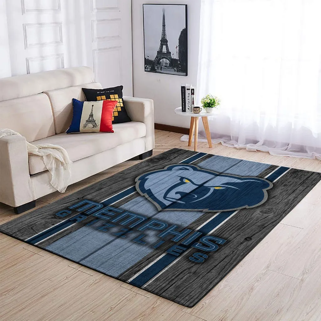 Memphis Grizzlies Rug - Modern Basketball Area Floor Mat Blue and Gray