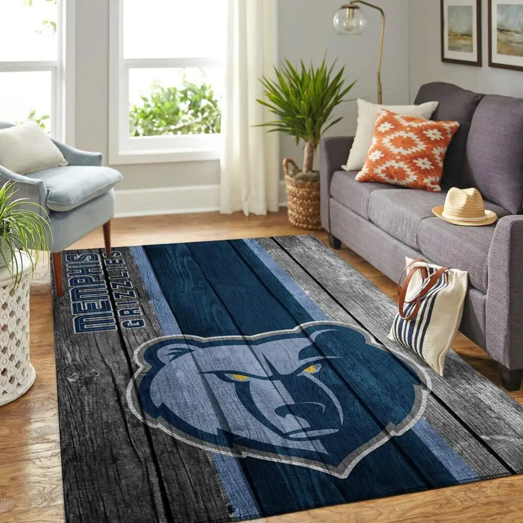 Memphis Grizzlies Rug - Wood Plank Design for Home Decor Blue and Gray