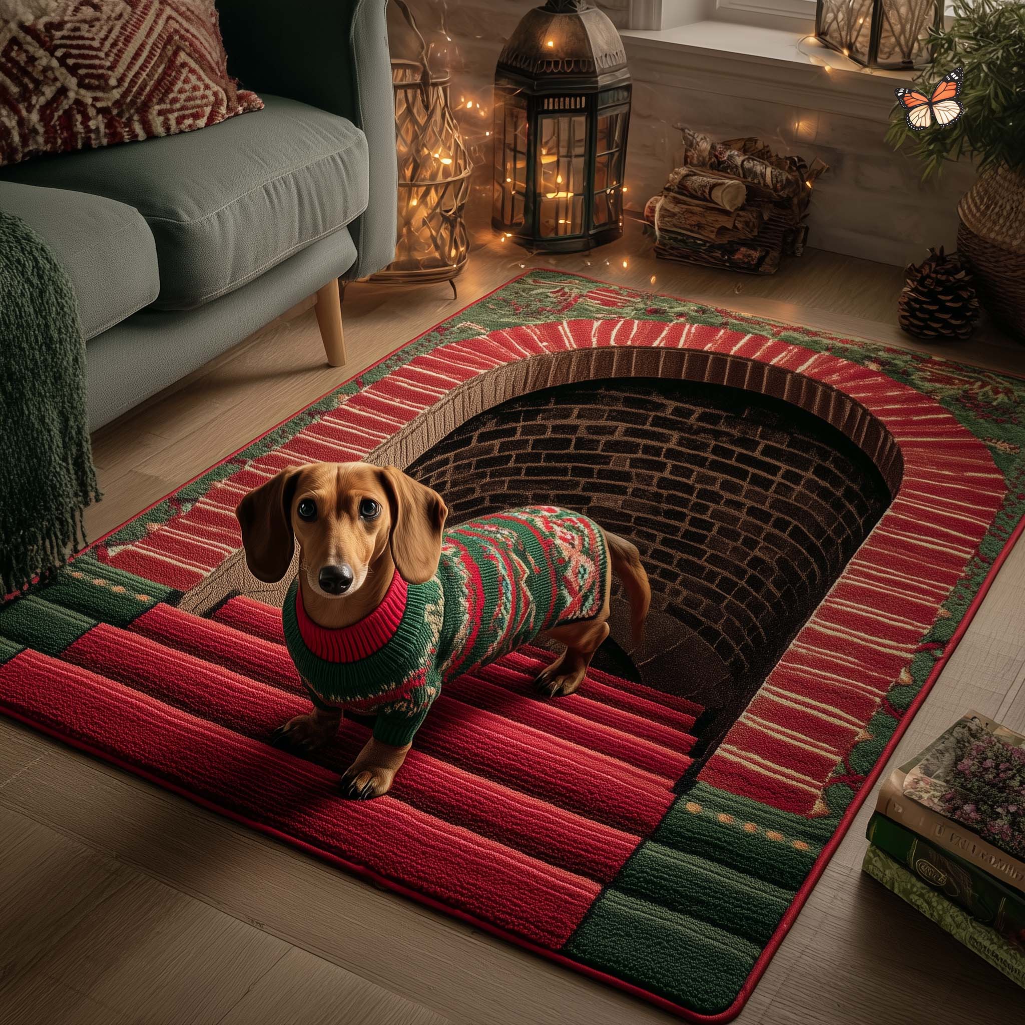 Merry Dachshund Area Rug - Non-Slip Washable 3D Print Rug for Living Room & Bedroom (DesignTVC2108406