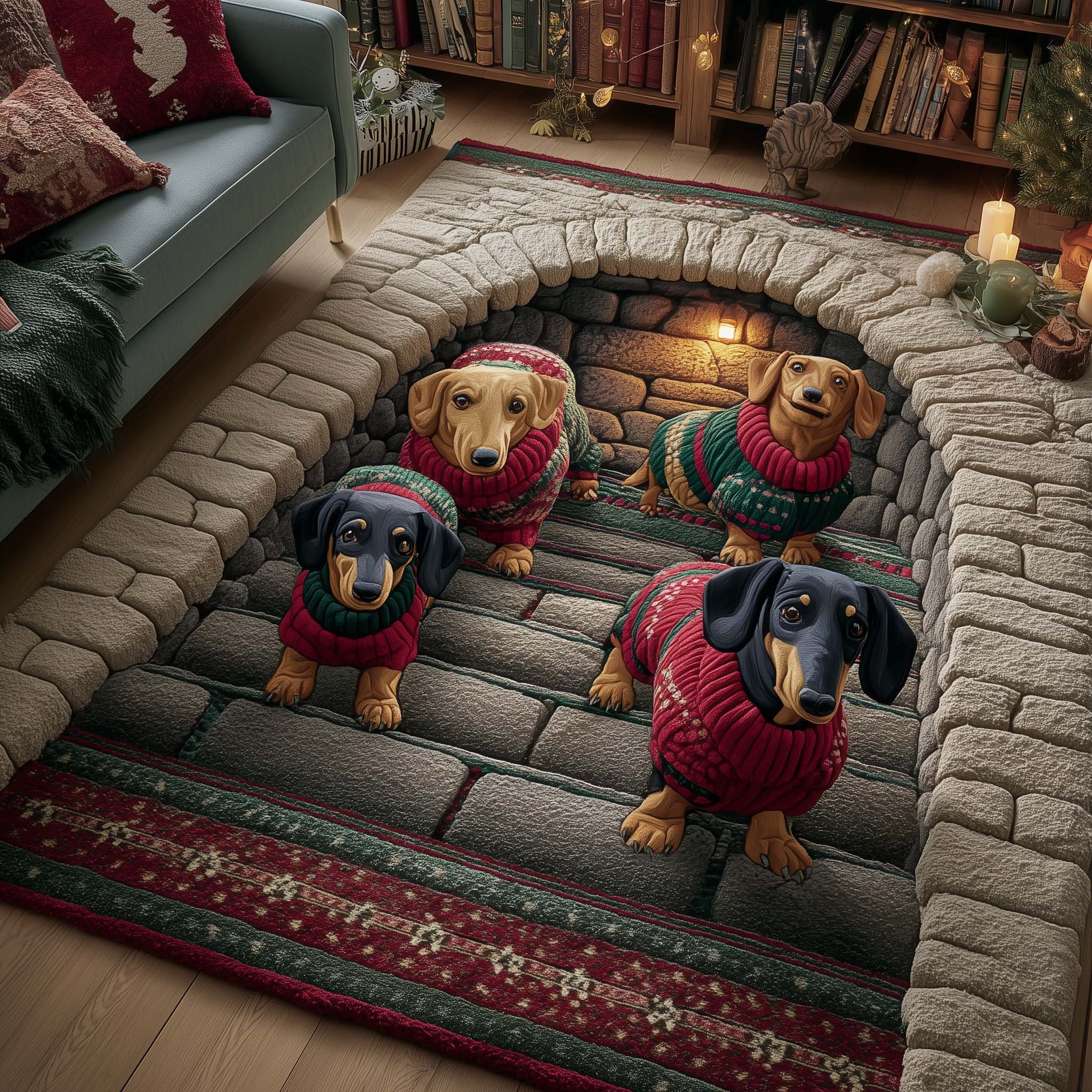 Merry Dachshund Area Rug - Non-Slip Washable 3D Print Rug for Living Room & BedroomTVC2108231