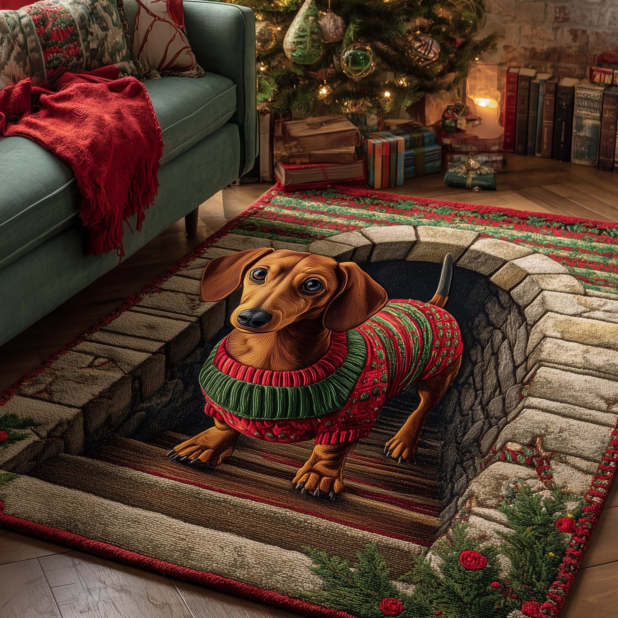 Merry Dachshund Area Rug - Non-Slip Washable 3D Print Rug for Living Room & BedroomTVC2108406