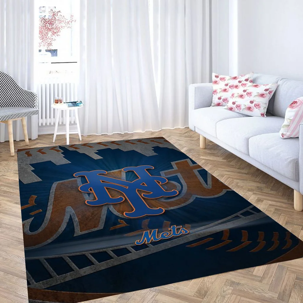 Mets Baseball Rug Perfect for Living Room Decor Blue and Brown