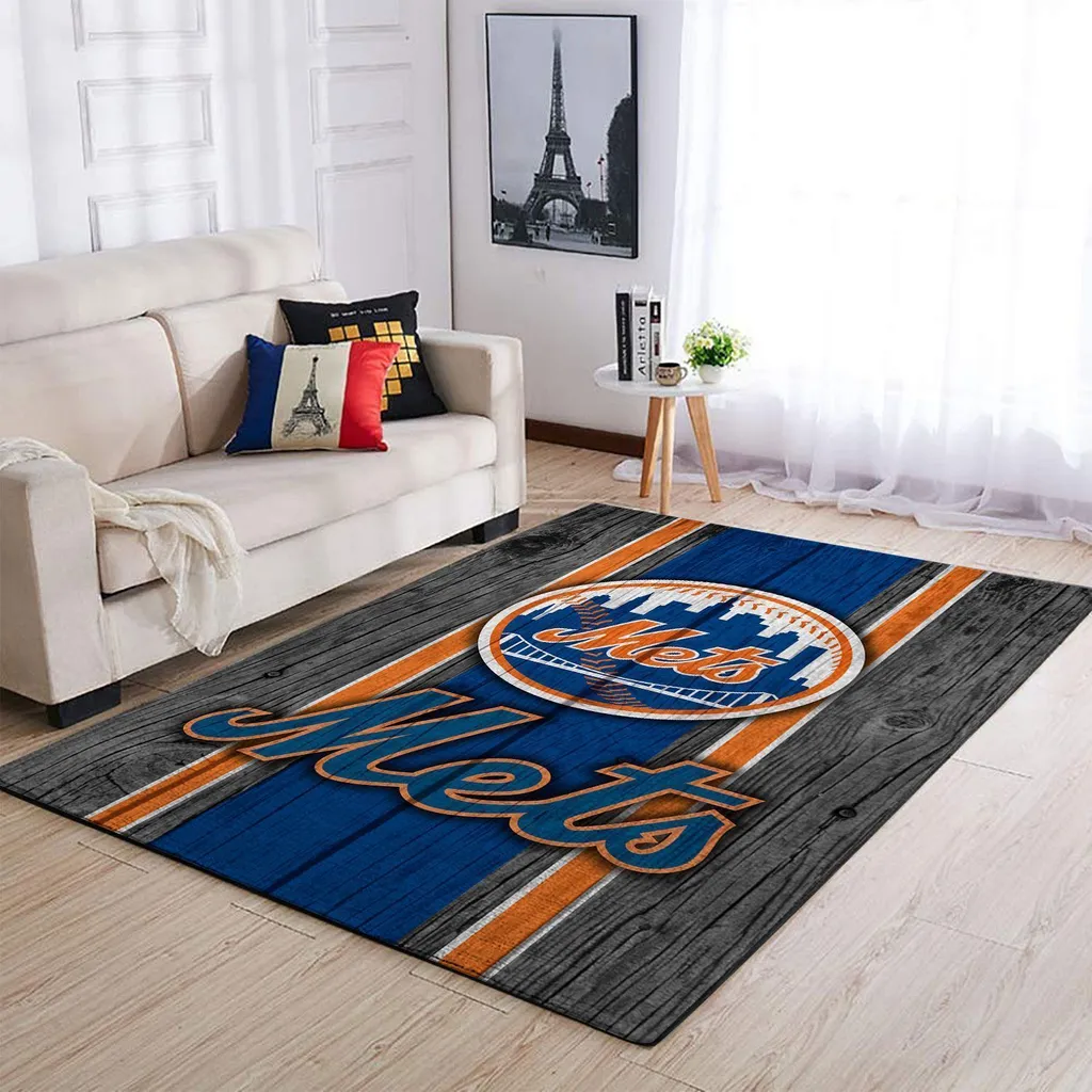 Mets Logo Rug for Bedroom Living Room Floor Decor Blue and Orange