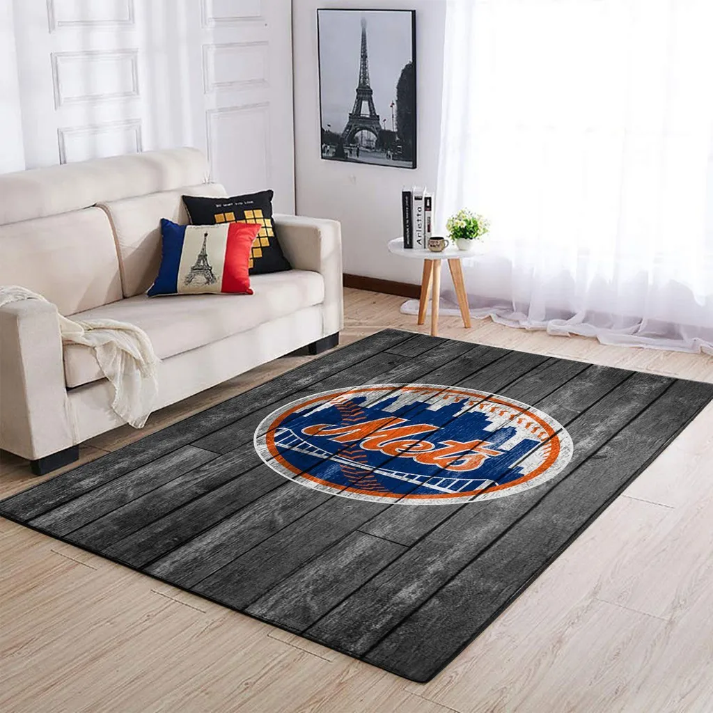 Mets Logo Rug for Living Room Home Decor Black and Blue
