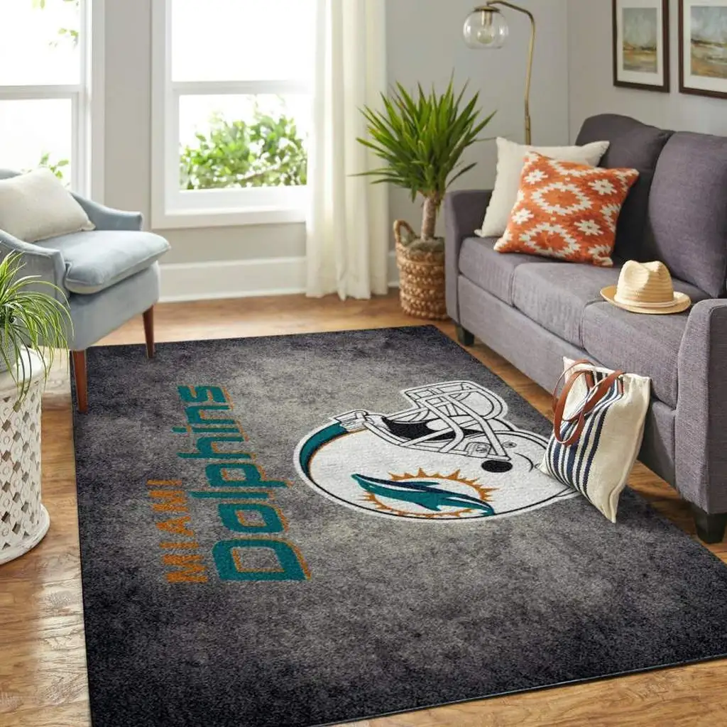 Miami Dolphins Rug - NFL Area for Living Room Decor Black and Red