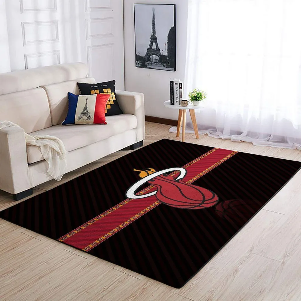 Miami Heat Rug - Basketball Area Living Room Decor Black and Red