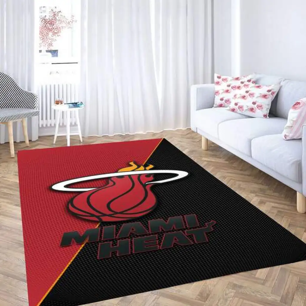 Miami Heat Rug - Basketball Area Team Decor Carpet Black and Red