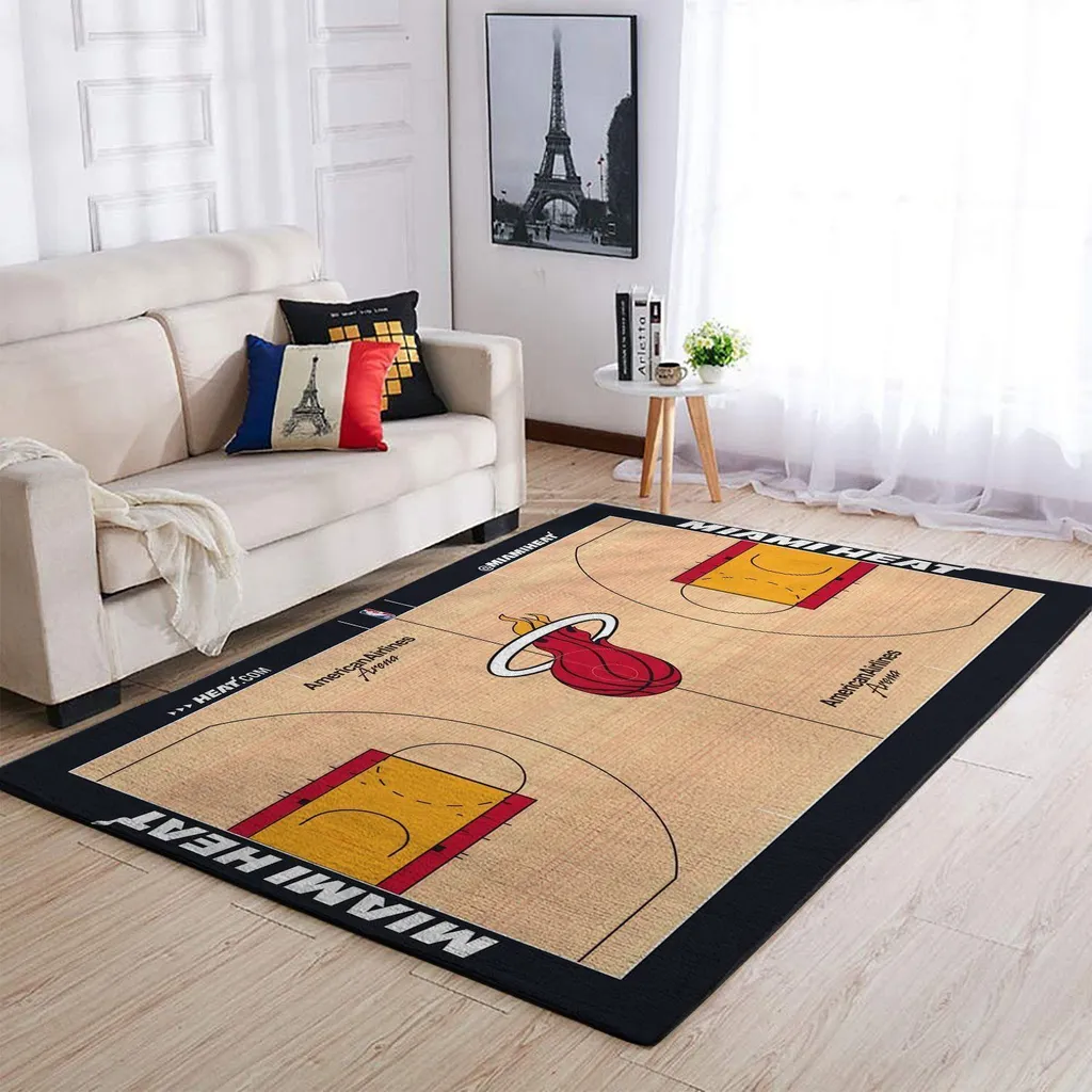 Miami Heat Rug - Basketball Court Area for Living Room Beige and Black