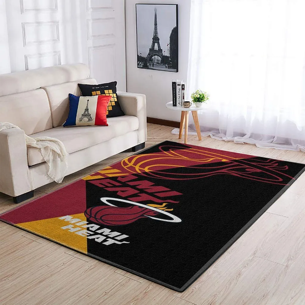 Miami Heat Rug - Basketball Fan Floor Mat Black and Red