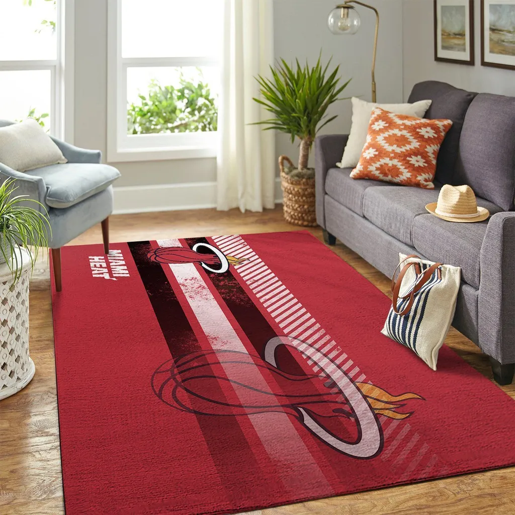 Miami Heat Rug - Basketball Floor Carpet for Fans Black and Red
