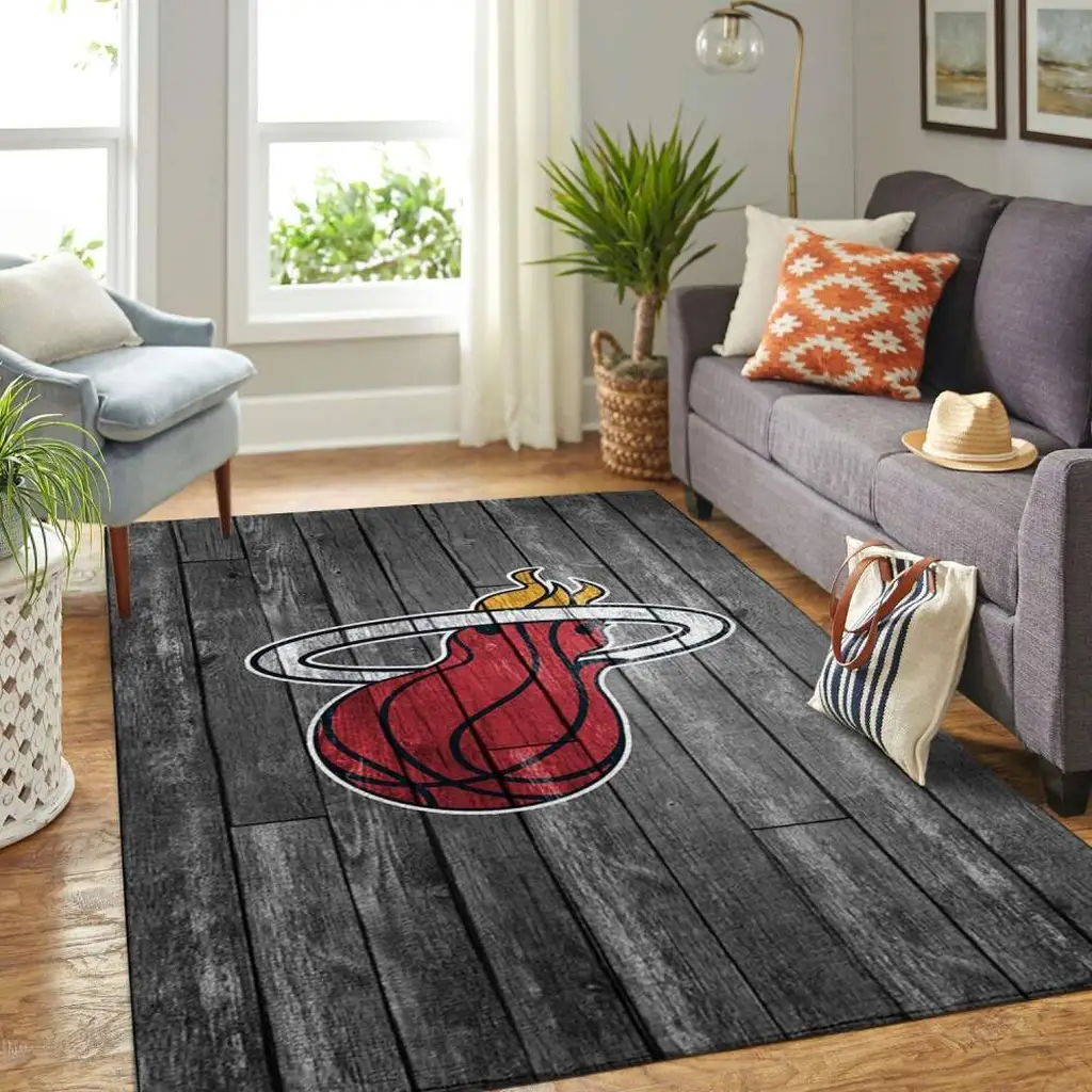 Miami Heat Rug - Basketball for Living Room Decor Black and Red