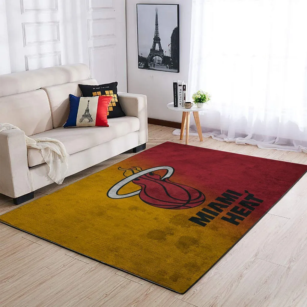 Miami Heat Rug - Basketball for Living Room Decor Red and Yellow