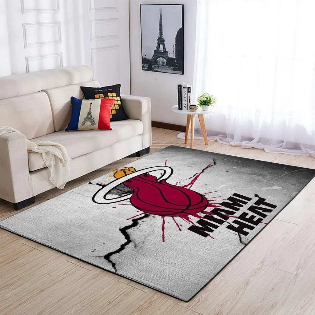 Miami Heat Rug - Basketball for Living Room Floor Decor Red and Gray