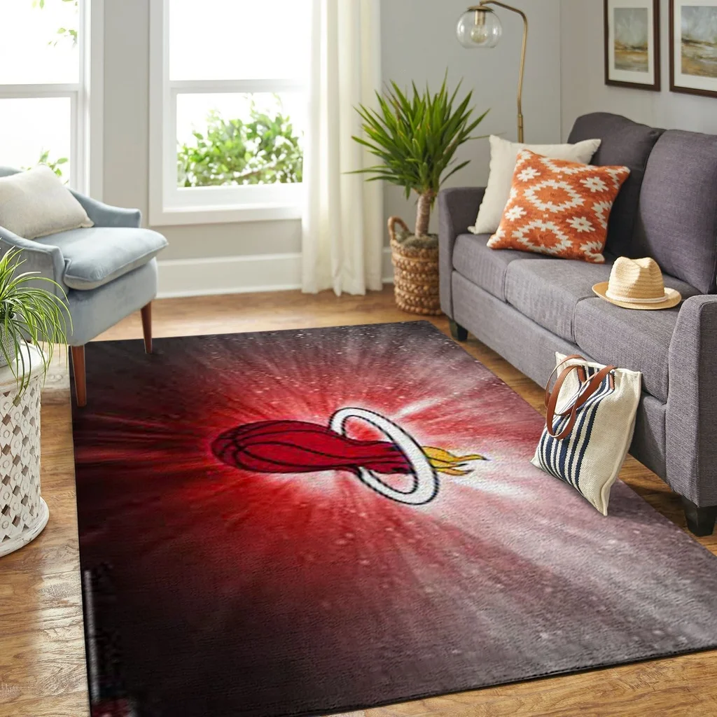 Miami Heat Rug - Basketball Logo for Living Room Decor Black and Red