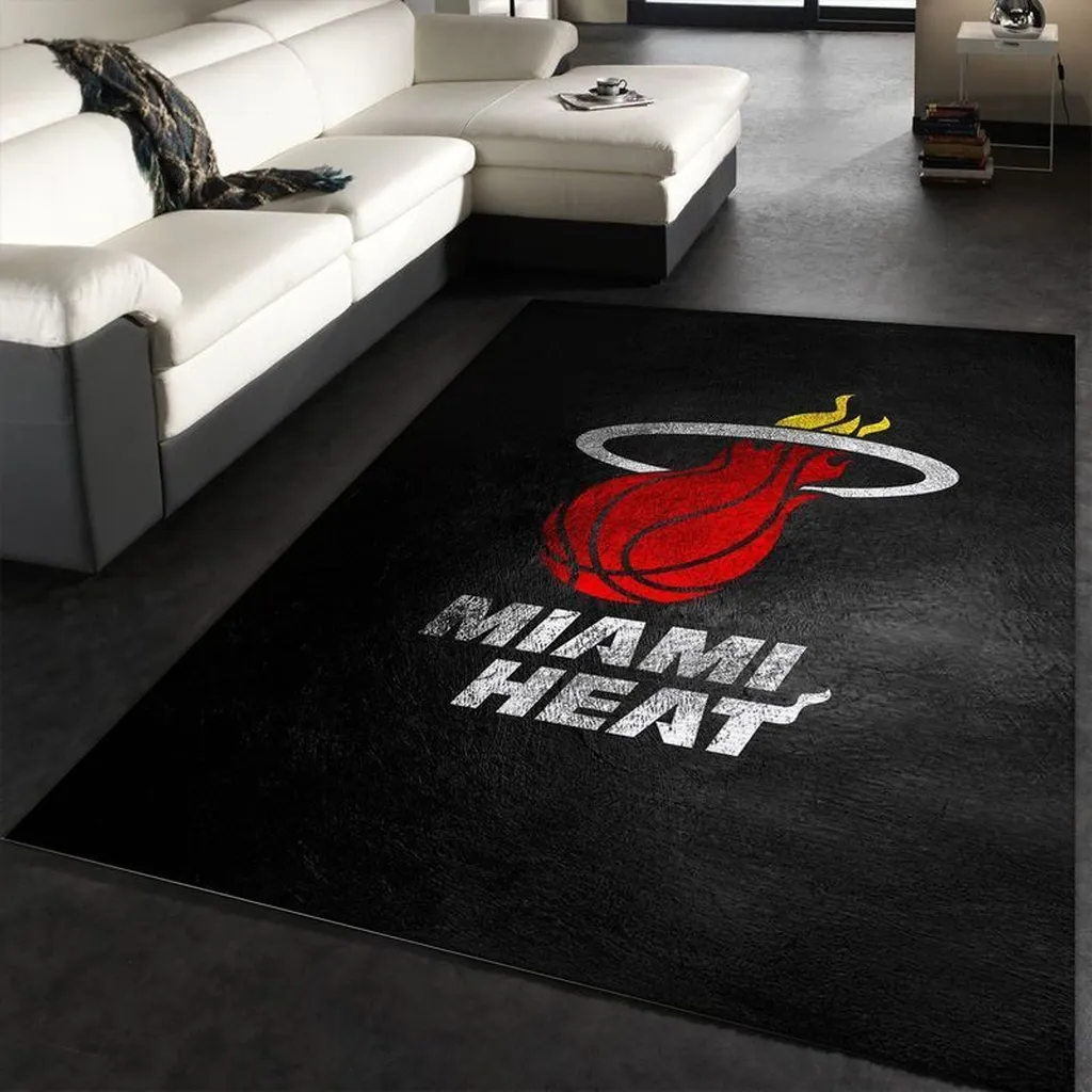 Miami Heat Rug - Basketball Team Logo Area for Fans Black and Red