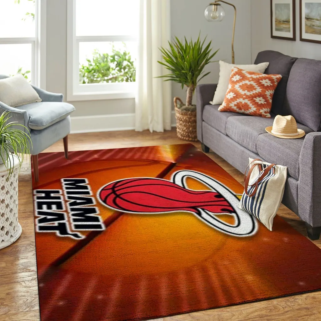 Miami Heat Rug - Basketball Team Logo Non Slip Floor Mat Orange and Red