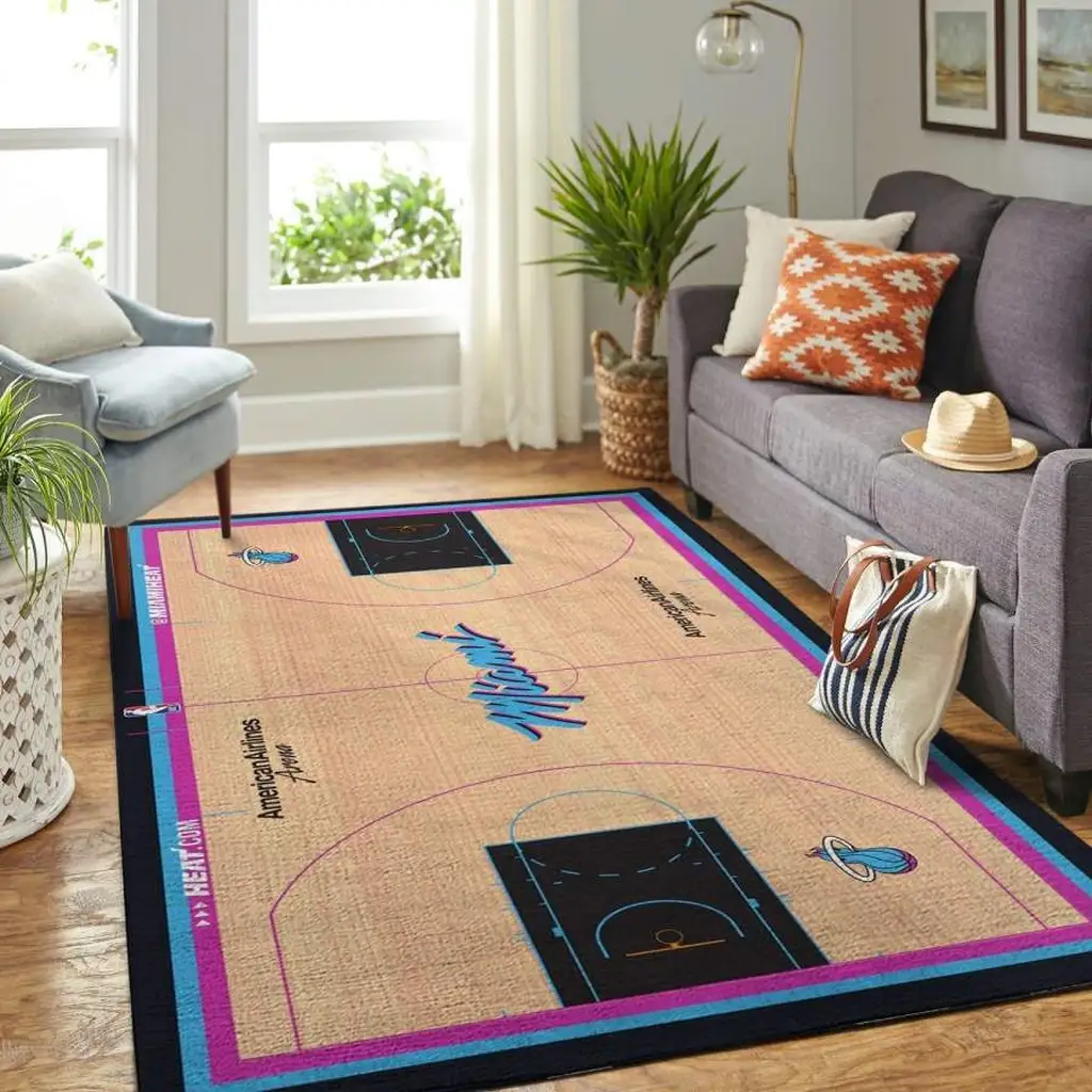 Miami Heat Rug - Basketball with Team Logo Design Beige and Black