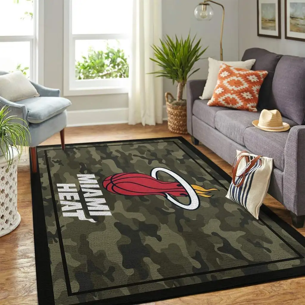 Miami Heat Rug - Camo Basketball Area for Living Room Black and Green