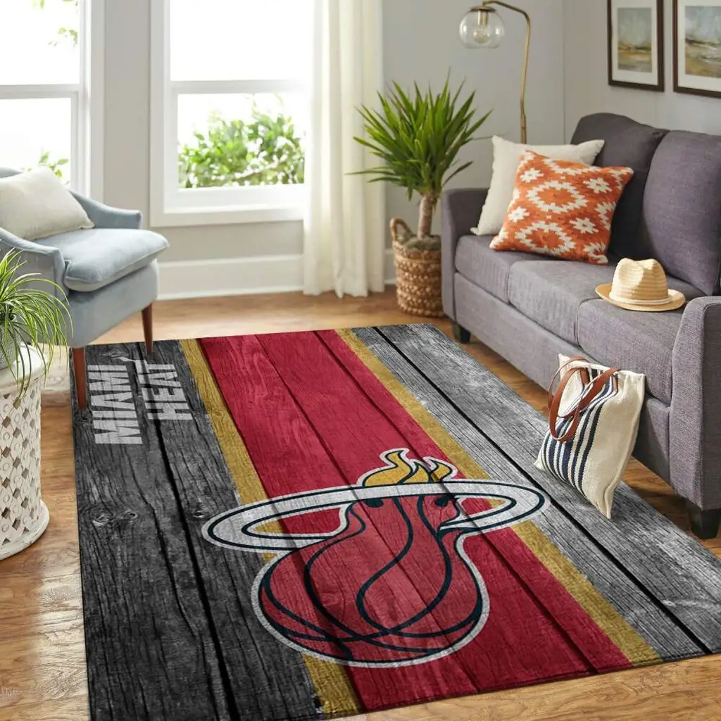 Miami Heat Rug - Hardwood Floor Style Area for Home Black and Red