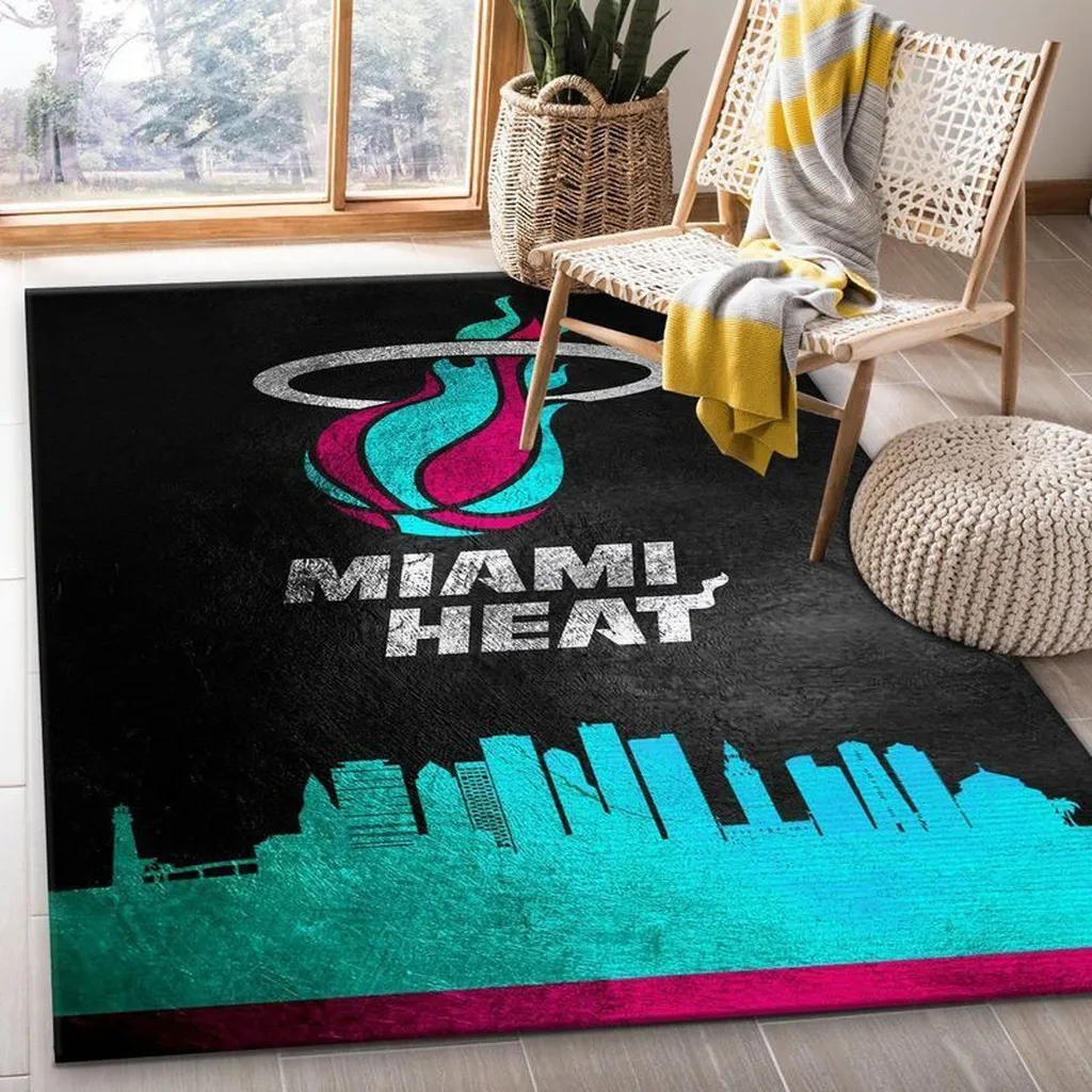 Miami Heat Rug - Skyline for Living Room Home Decor Black and Blue