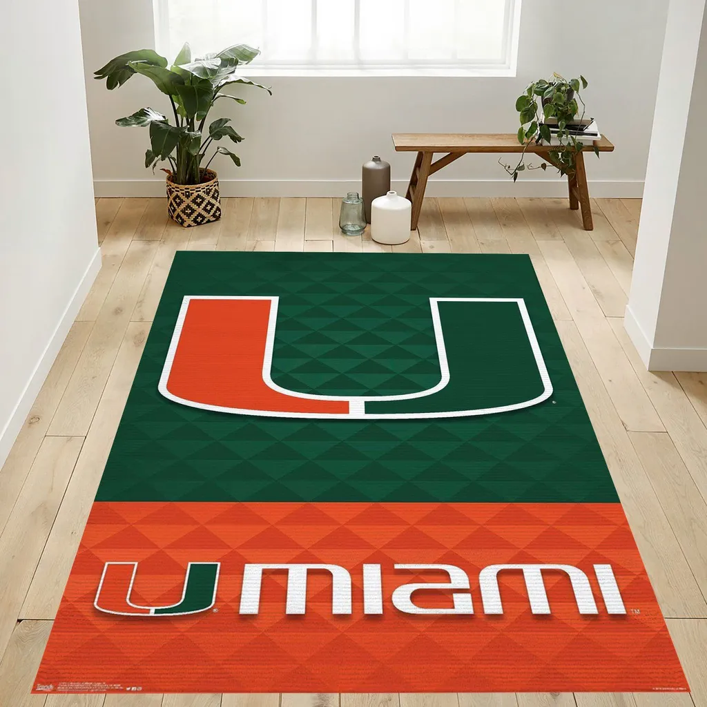 Miami Hurricanes Rug - Area for Home and Office Decor Green and Orange