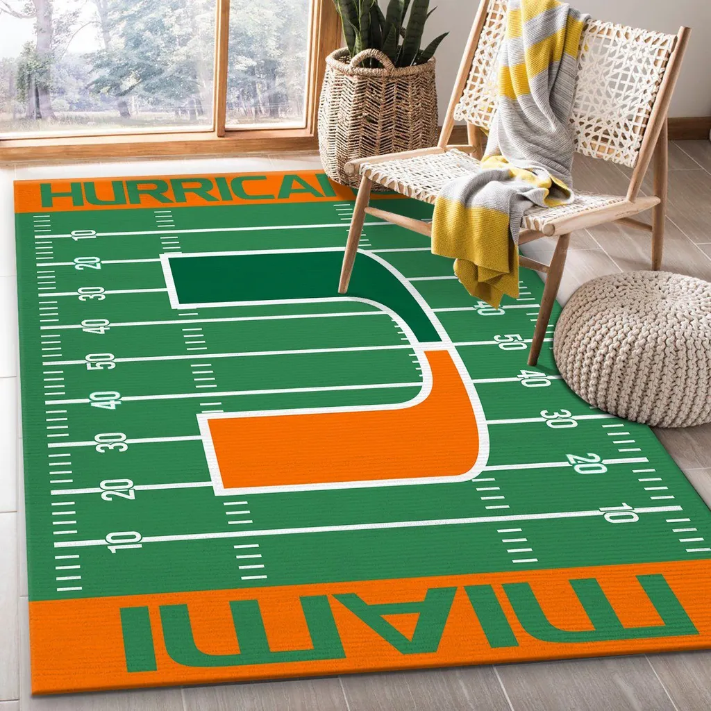 Miami Hurricanes Rug - Football Field Area for Home Green and Orange