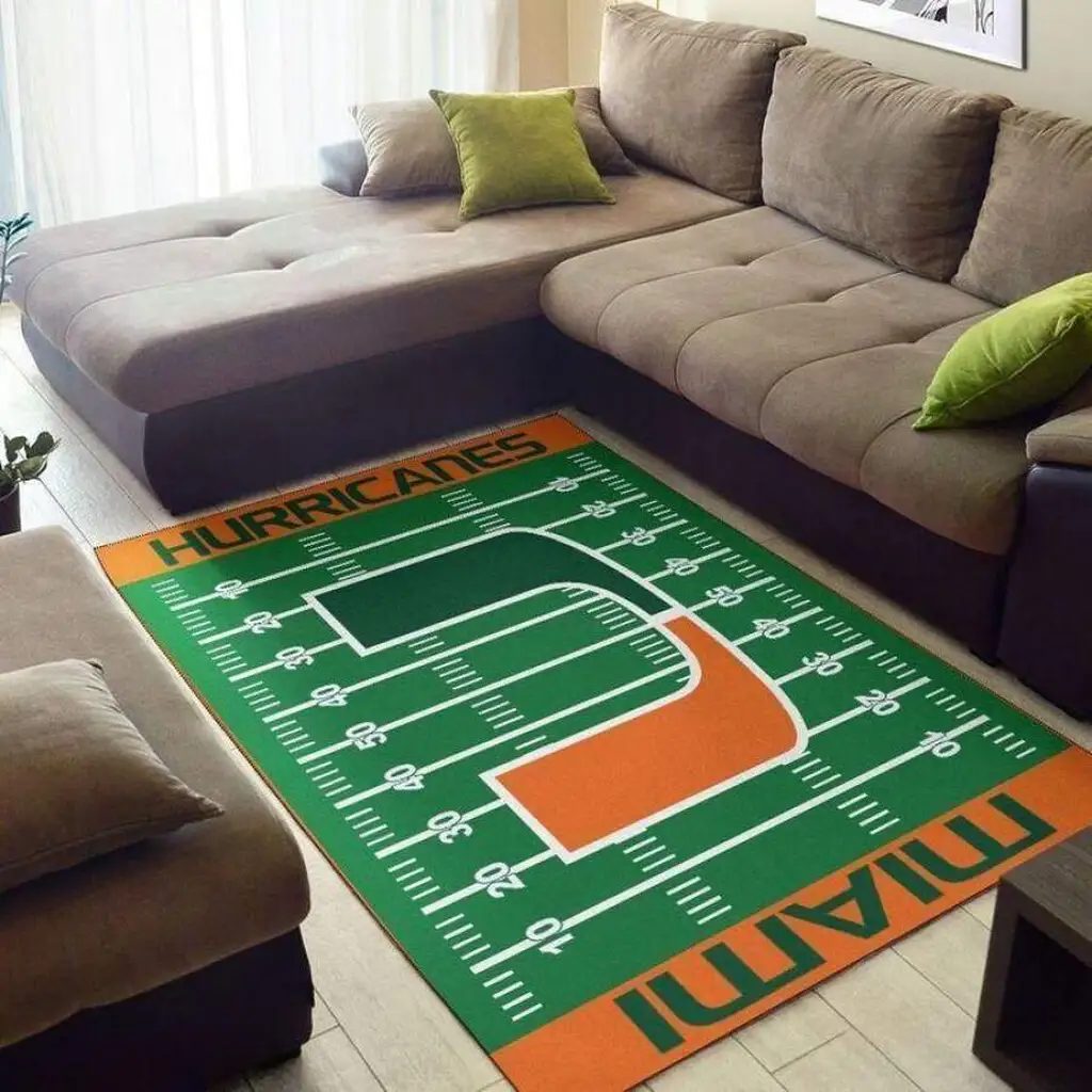Miami Hurricanes Rug - Football Field Team Fan Decor Green and Orange